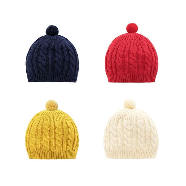 

caps & hats 2021 winter baby hat pompon children knitted cute cap for girls boys casual solid color beanies, Yellow