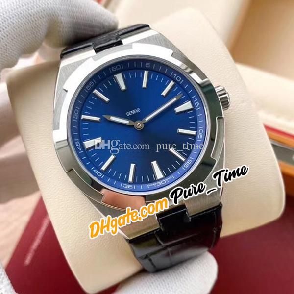 

mlf 42mm overseas 2000v/120g-b122 2000v automatic mens watch blue dial stick markers steel case leather strap gents watches no date pure_tim, Slivery;brown