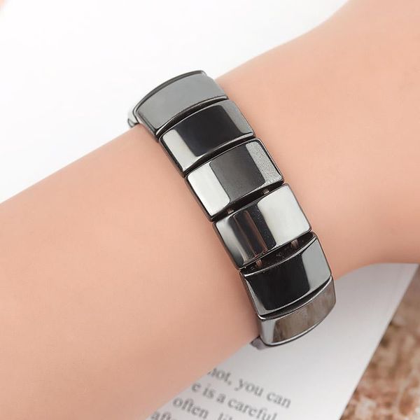 

bangle 19cm black hematite square beads bracelet jewelry pulsera adjustable bracelets handmade braided for women men