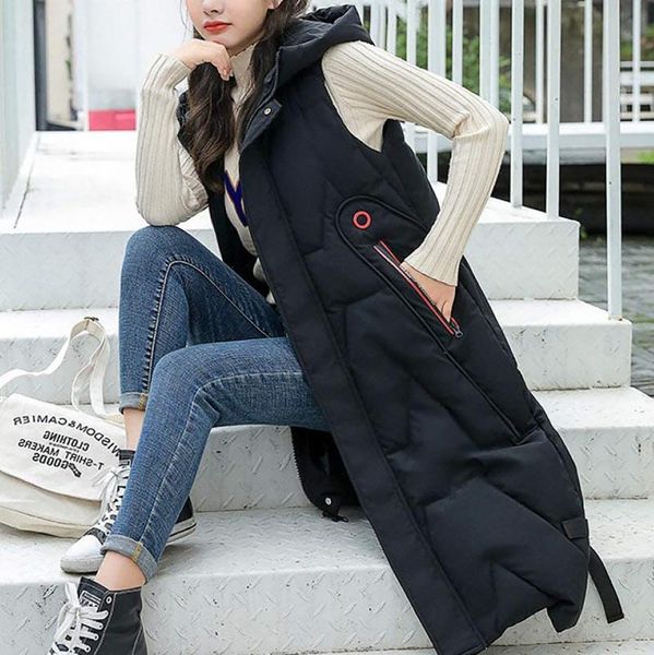 

warm down woman outer vests fashion with hooded lightweight quilted vest harajuku loose zip gilet outdoor woman clothing 2021#4, Black;white