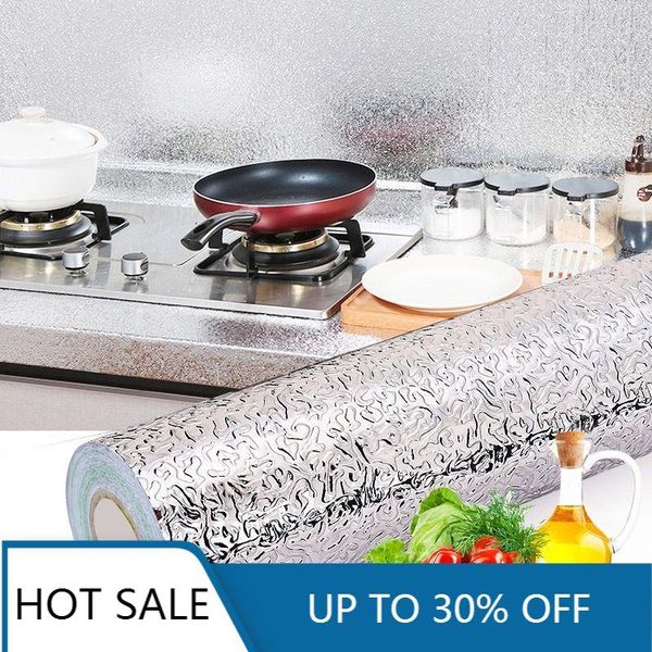 

wallpapers kitchen oil-proof waterproof stickers aluminum foil stove cabinet self adhesive wall sticker diy wallpaper removable