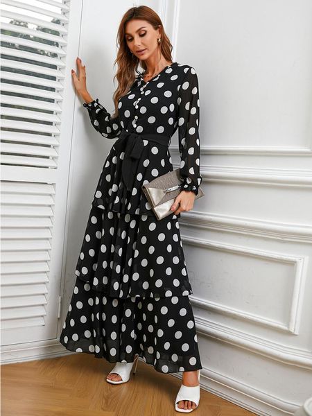 

ethnic clothing polka dot chiffon dresses abaya dubai turkey islam muslim hijab long dress for women caftan morocco robe longue femme musulm, Red