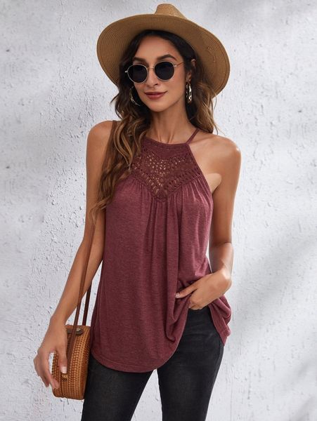 

solid cutout detail tie back halter i6u6#, White