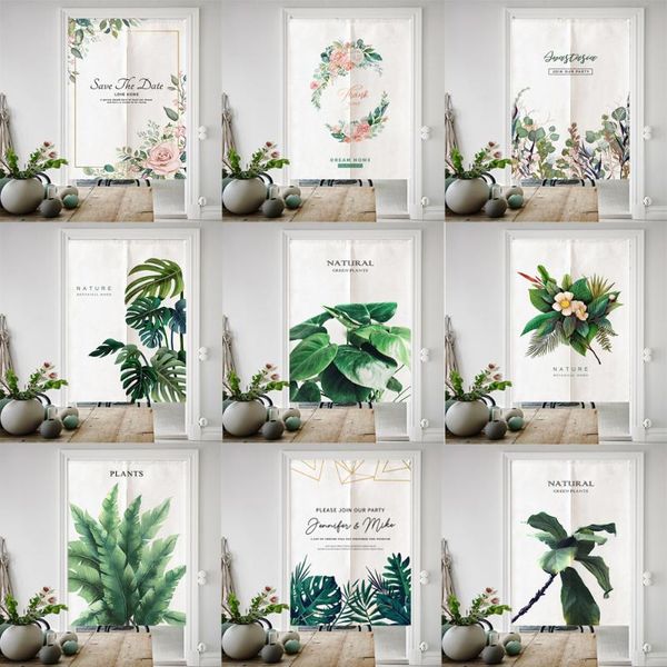 

japanese noren half kitchen bedroom door curtains nordic natural plant patterns linen fabric customized partition curtains