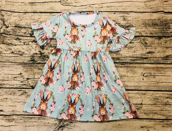 

easter day boutique girls girl dresses kids rabbit short sleeve children spring summer design ruffle clothing milksilk, Red;yellow