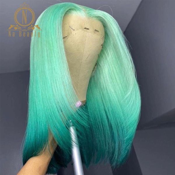 

lace wigs green front wig straight for women 613 colored hd transparent human hair bleached knots na beauty 180, Black;brown