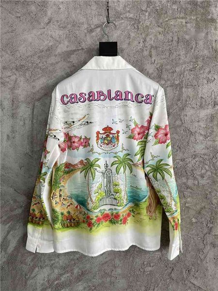 

casablanca summer hawaiian oasis printed loose menshirt tide kingdom island painted casual shirt, White;black