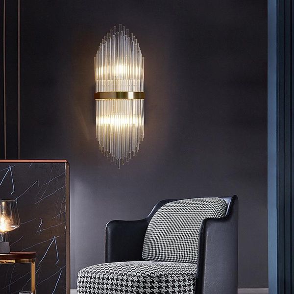 

wall lamp postmodern all copper luxury living room background lights simple corridor bedroom bedside crystal