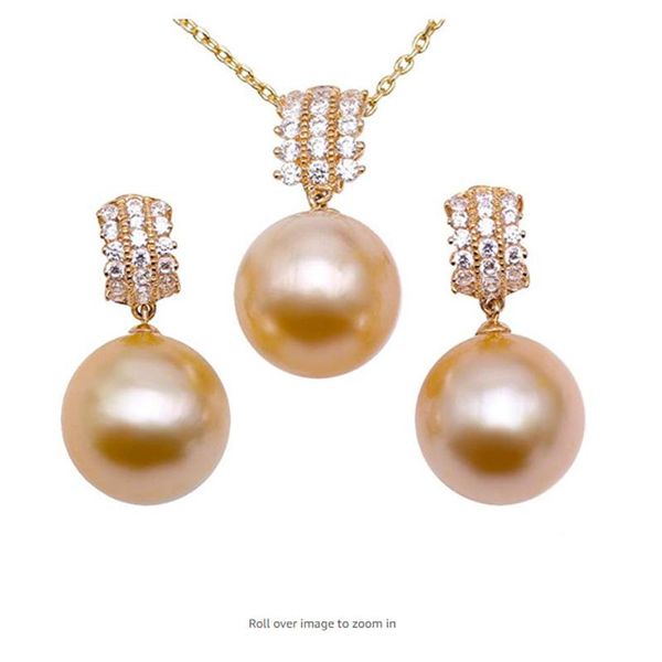 

bracelet, earrings & necklace jyx luxurious pearl jewelry setjewelry set 14k gold classic golden natural south seapearl pendant and drop, Black