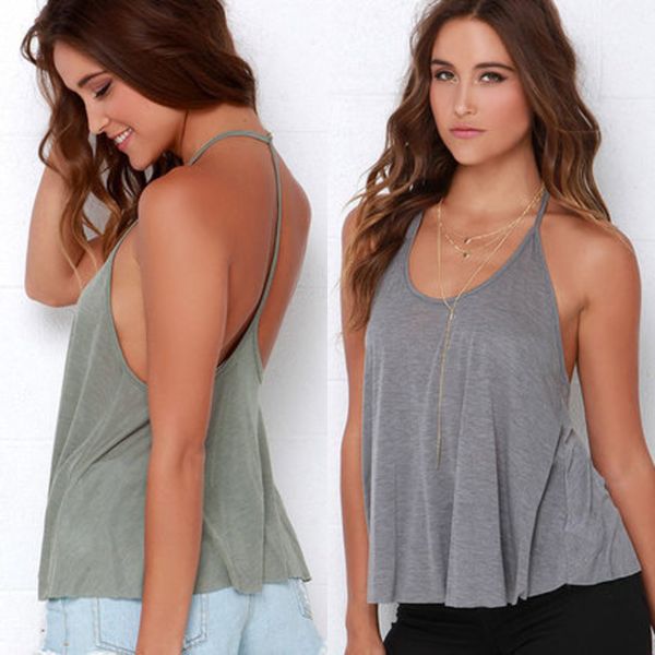 

y-type open back suspender loose bottomed solid vest for women, Black;white