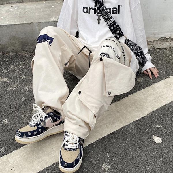 

japanese streetwear harajuku pants women hip hop cargo pants hippie detachable black patchwork trousers women hippie, Black;white