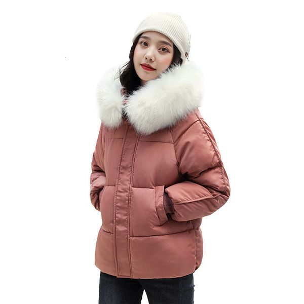 

2021 new short female winter coat released black rose s-2xl plus size korean fashion beige fur collar with hood parkas feminine ux78