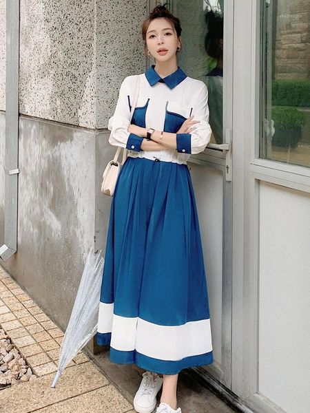 

dress 2021 female autumn chiffon show thin french niche shirt long hit color fashion spring patchwork vestidos k1052 casual dresses, Black;gray