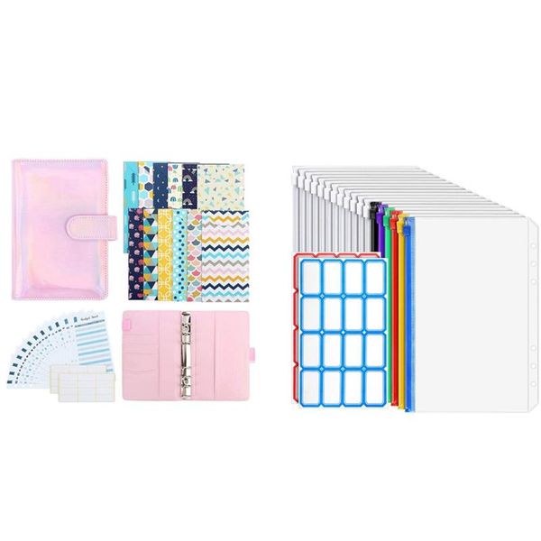 

gift wrap 28pcs budget planner system organizer binder cash envelope with 12pcs transparent bags, zipper envelopes