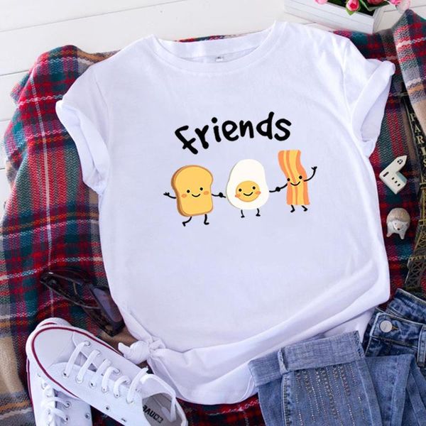 

women's t-shirt 2021 women t shirt cotton summer short sleeve friends printed loose tee femme black camisetas mujer top, White