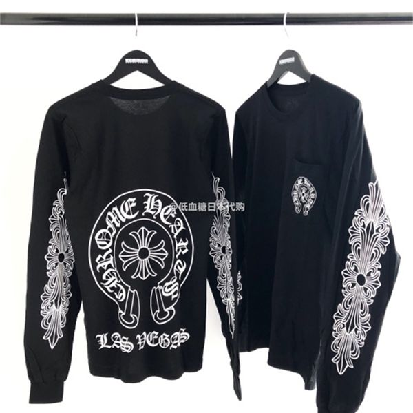 

las crosin city limited flower arm horseshoe cross long sleeve tee, Black