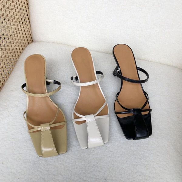 

sandals withered 2021 summer party women england vintage fashion cowhide high heel shoes woman mules, Black