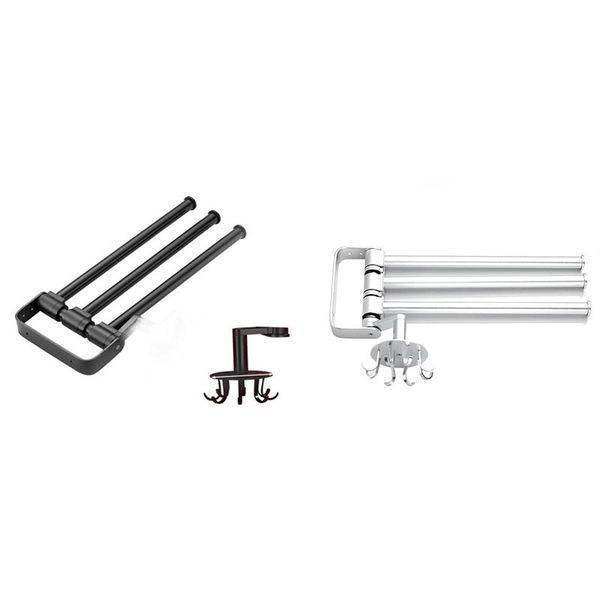 

3 arm rotating towel rack,bathroom towel rack wall mounted rack storage with 8 hooks,for spatula spoon