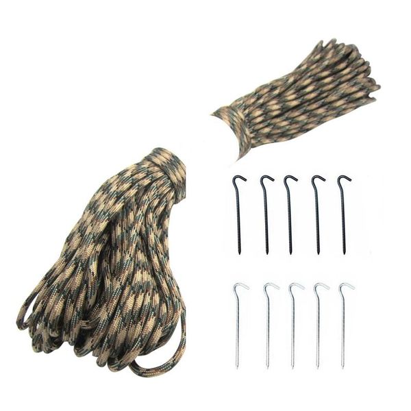 

1x parachute cord with 7 strands, 550 lbs, dark green camo & 10pcs tent pegs aluminium tent stakes pegs with hook