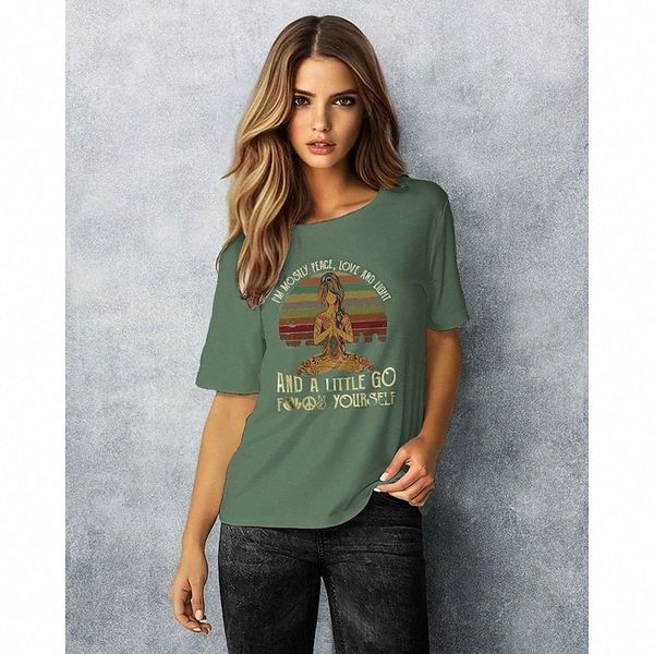 

dresswel damen im mostly peace love and light and a little go yoga t-shirt lustiges retro vintage yoga shirt r1vf#, White