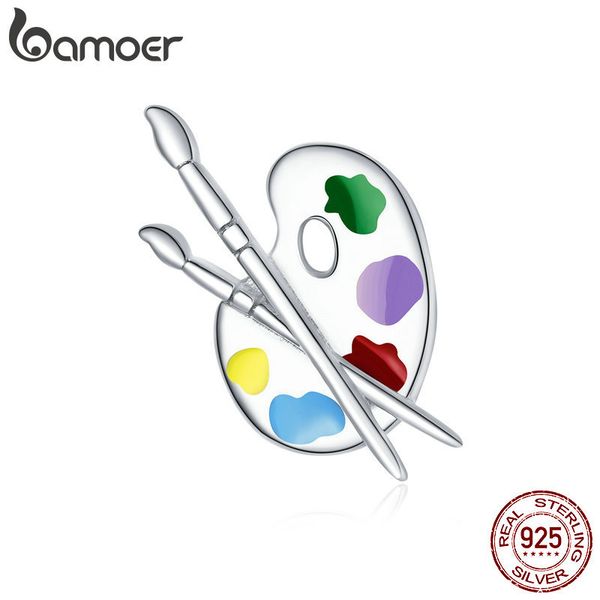 

bamoer genuine 925 sterling silver colorful palette metal charm for original women silver bracelet diy jewelry making bsc359 q0531, Black