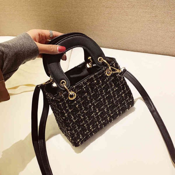 

bags handbags ins women's small korean version simple woolen hand-held one shoulder square fashion messenger, Black;red