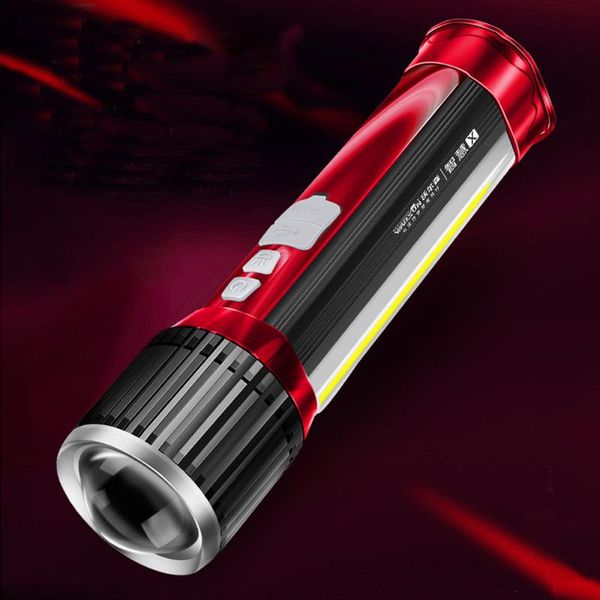 

led rotating zoom led torch with side light usb rechargeable camping light waterproof floodlight