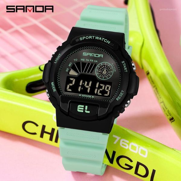 

sanda men's sports watch fashion all-match digital electronic women 2021simple matcha green pin buckle waterproof clock wristwatches, Slivery;brown