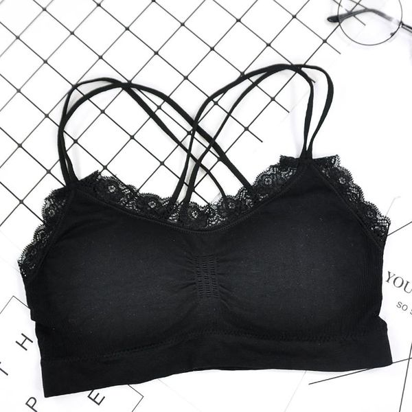 

women solid thin shoulder sling underwear wrapped chest lace without steel ring seamless vest sportswear brassiÃ¨re femme a20, White;black