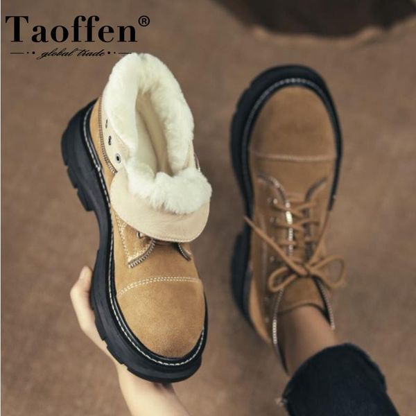 

boots taoffen women real leather warm plush fur winter shoes woman ankle snow fashion size 34-42, Black