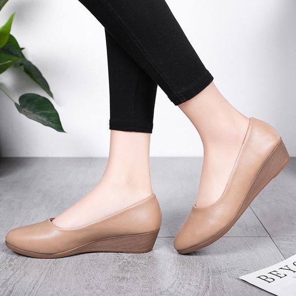 

dress shoes spring autumn retro roman woman high heel wedge plus size ladies wedges fashion casual round toe pumps, Black