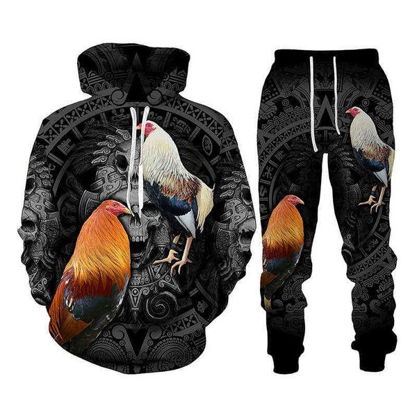 Cool Rooster Hunting Camo Felpe con stampa 3D Felpa Pantaloni sportivi da uomo Set Tuta da uomo unisex Tuta da uomo di moda G1217