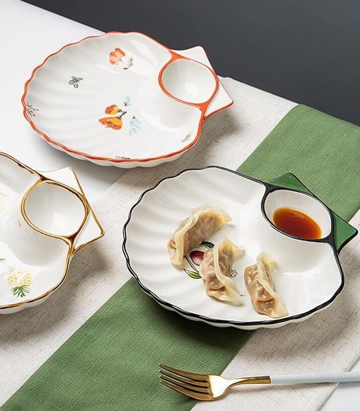 

dishes & plates household ceramic dumpling plate with vinegar dish
