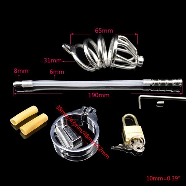 

stainless steel urethral catheters male bondage ring chastity lock cock cage device toy