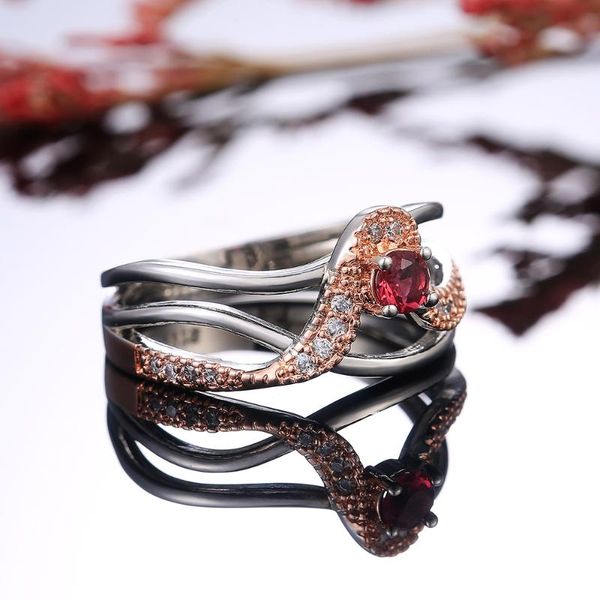 

wedding rings luxurious cz ring temperament fashion lady two tone streamlined geometric inlaid zircon jewelry trendy, Slivery;golden