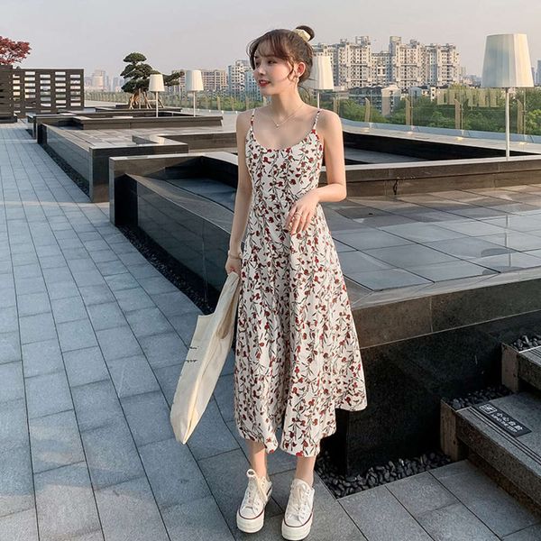

suspender floral temperament dress spring and summer 2021 new sleeveless fashion trend korean women's wear, Black;gray
