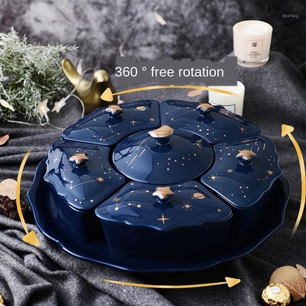 

storage bottles & jars european style ceramic fruit tray snack candy box living room creative household luxury rotatable containers