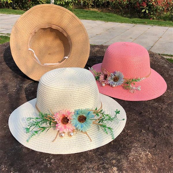 

wide brim hats women's summer outdoor beach travel sunscreen sun hat big eaves flower ladies birthday gift female straw, Blue;gray