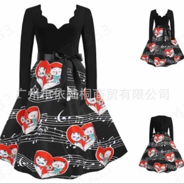 

long sve dresses casual lace stitched swing drs with ribbon, Black;gray