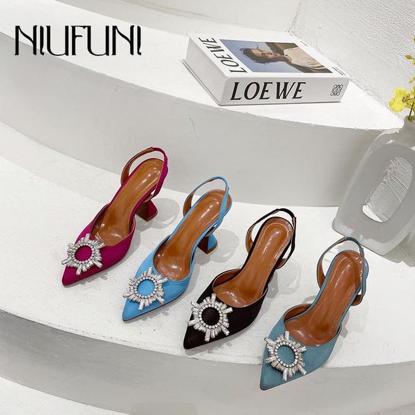 

sandals niufuni high heels 2021 summer pointed pumps rhinestone buckle women's cup heel silk party dress ladies shoes, Black
