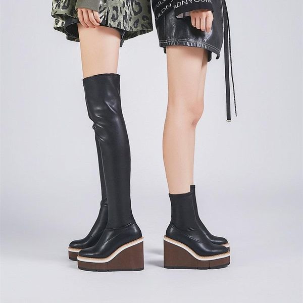 

boots 2021 brand women shoes high heels platform black over the knee club dance long winter shoe