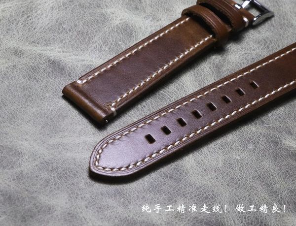 

watch bands handmade men's genuine leather lengthened watchband 20mm 22mm long extended band large size strap wrist belt, Black;brown