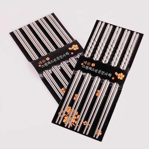 

5 pairs stainless steel chopsticks round square spiral metal chopsticks set non-slip chinese chopstick korean kitchen supplies