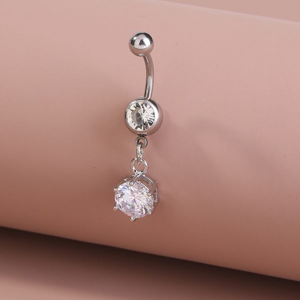 

fashion stainless steel anti allergy belt drill navel nail geometric body piercing jewelry, Silver