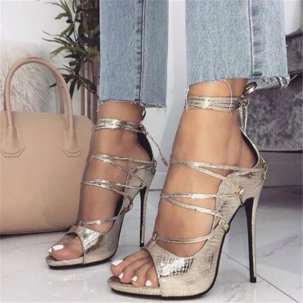 

golden woman sandals cut-outs cross-tied summer gladiator sandals 2021 ladies peep toe lace-up dress shoes woman pumps, Black