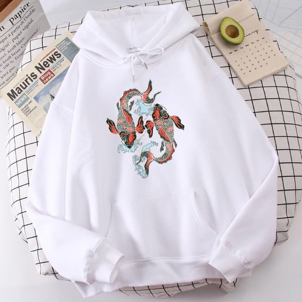 

women's hoodies & sweatshirts japanischen stil zwei totem koi druck frauen sweatshirt lose kapuzen hip hop mode hoodie herbst warme fle, Black
