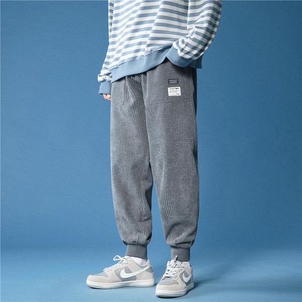 

2021 new pants streetwear joggers spring fashion ankle-length harem hip hop casual trousers corduroy baggy pants mens, Black