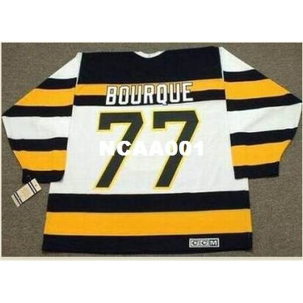 

001s #77 raymond bourque boston bruins 1992 ccm vintage away hockey jersey or custom any name or number retro jersey, Black