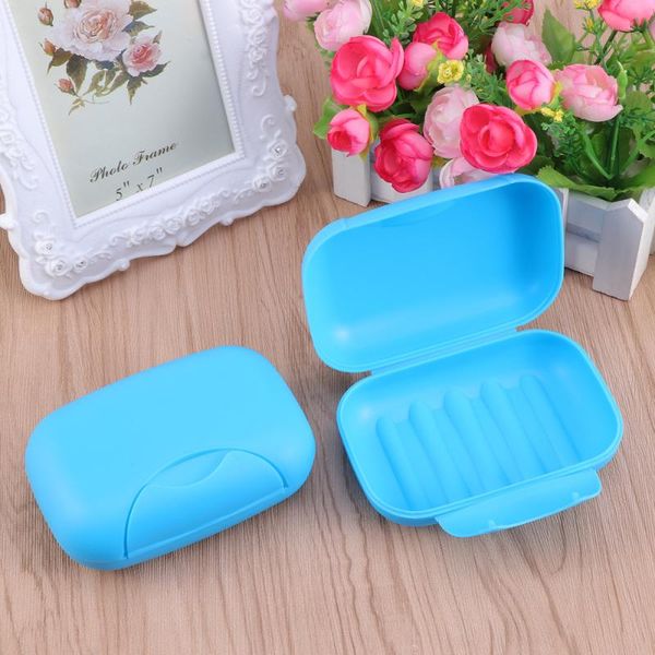 

soap dishes creative portable dish box holder container sealed case size (blue)