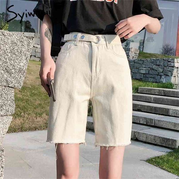 Denim shorts mulheres jean moda coreano borla sólido casual plus size preto cintura alta bege céu azul cinza rua 210714